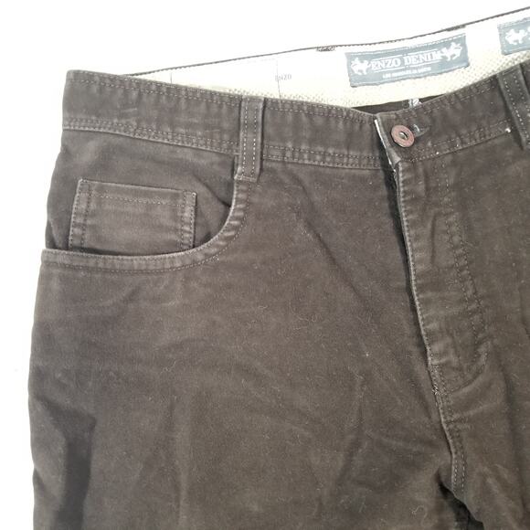 Enzo Denim jeans men's 34x32 regular fit straight Brown velour pants retro - Picture 3 of 15